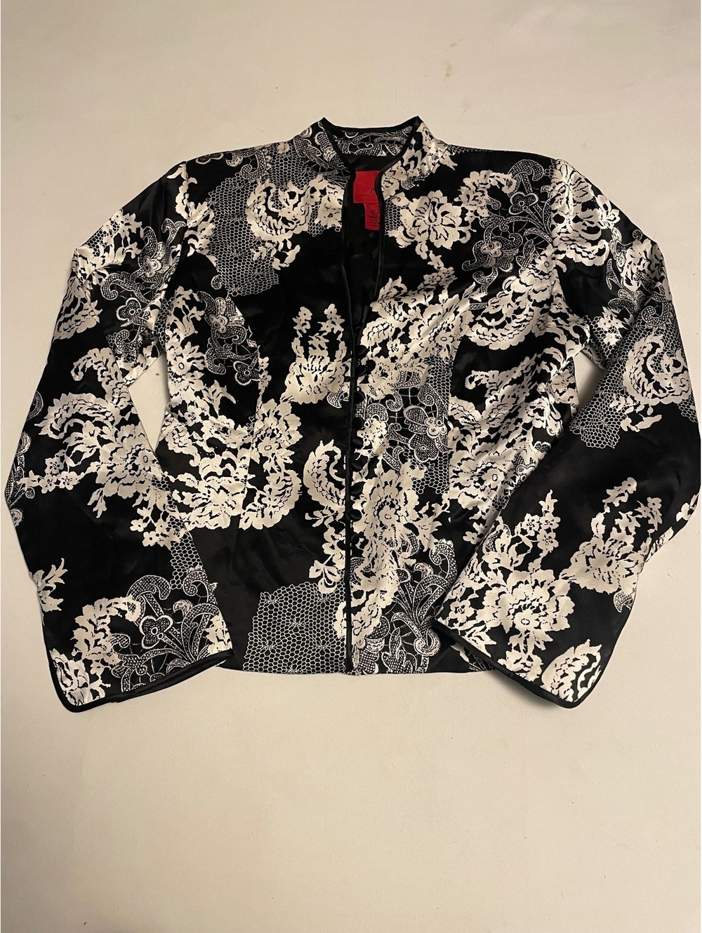 JS Collections Black and White Silk Floral Suit Jacket Size 12